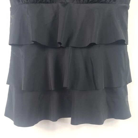 Swim Solutions Tankini Top Womens 10 Black Triple Pleat Ruffle Adjustable Straps - Picture 6 of 12